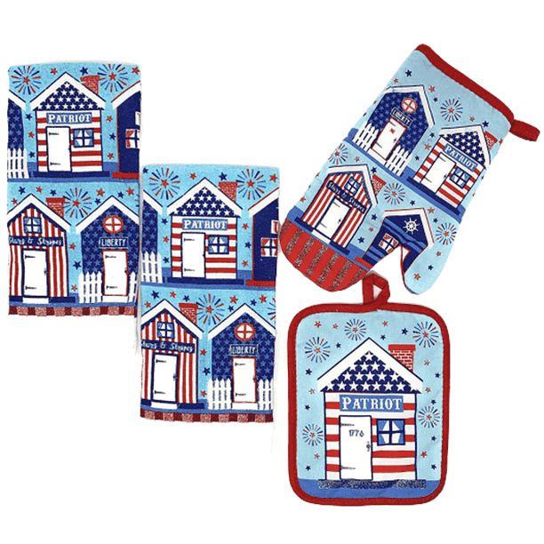 PATRIOTIC Towel Ovenmitt /& Potholder Set AMERICA THE BEAUTIFUL
